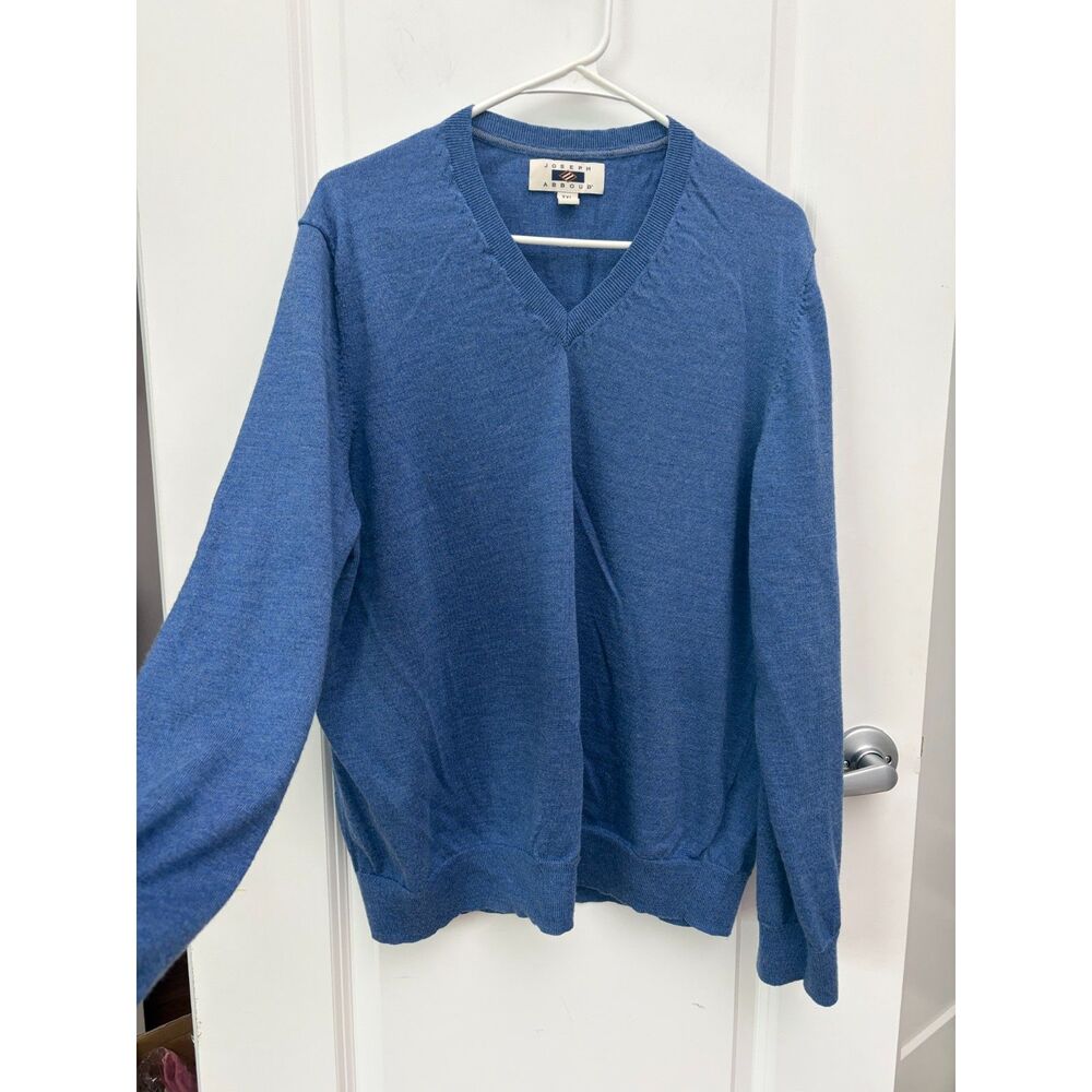 Joseph Abboud Merino Wool Blend Mens XXL V-Neck Sweater Blue 37.5 Technology
